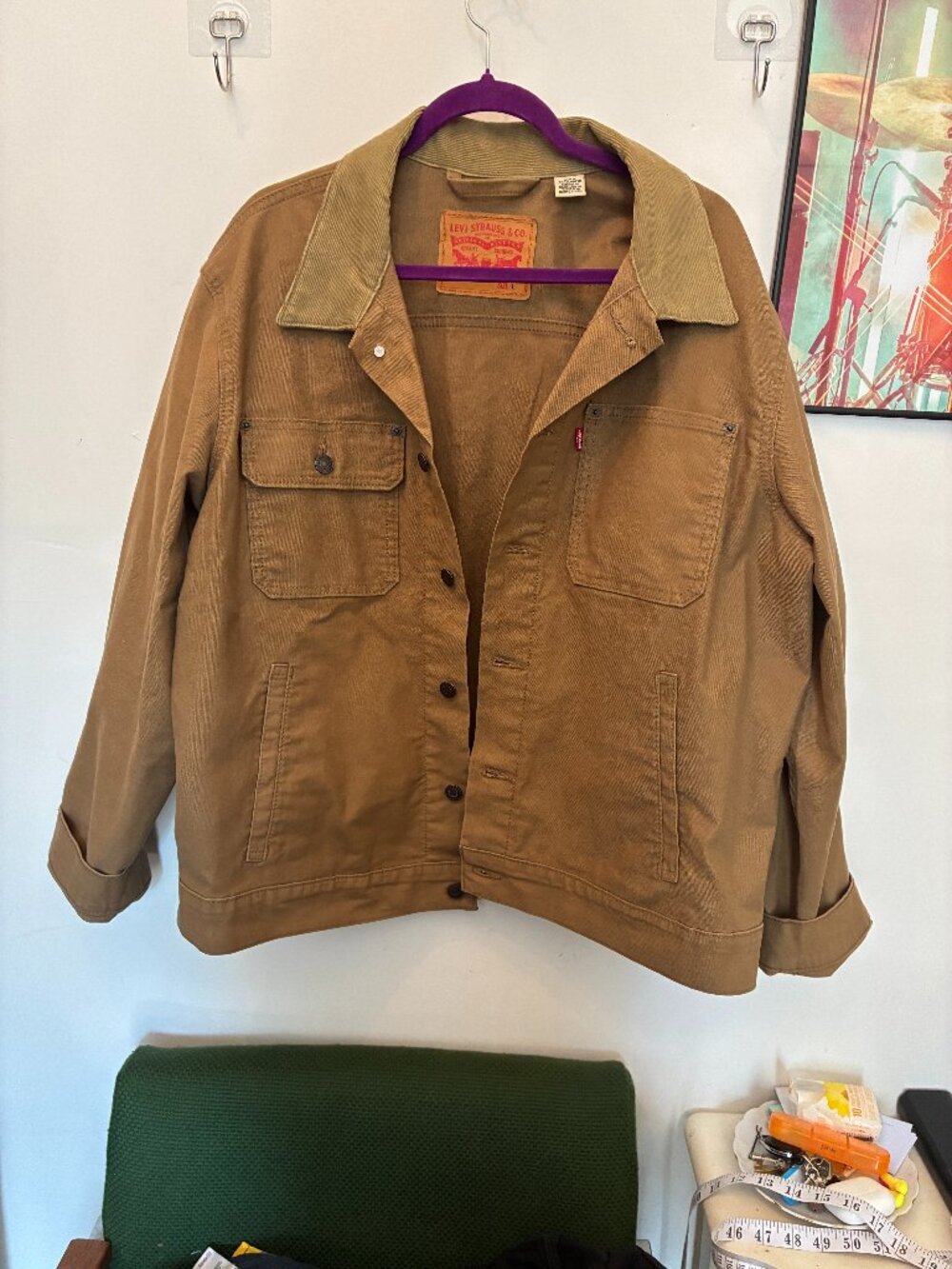 Levi's Canvas Chore Coat Jacket Men's L Khaki Corduroy Collar NWOT